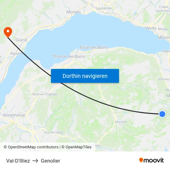 Val-D'Illiez to Genolier map