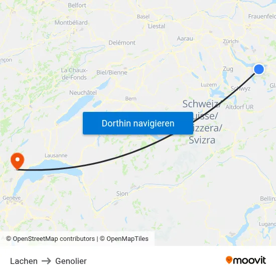 Lachen to Genolier map