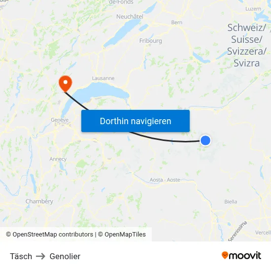 Täsch to Genolier map