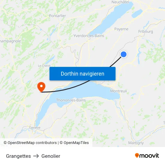 Grangettes to Genolier map