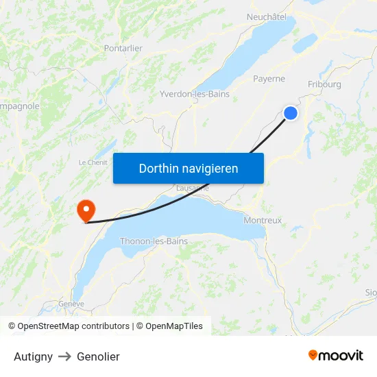 Autigny to Genolier map