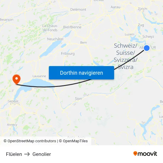Flüelen to Genolier map