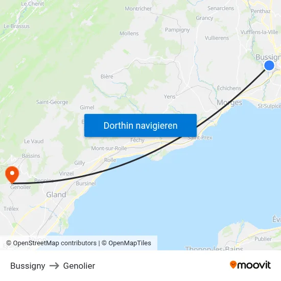 Bussigny to Genolier map