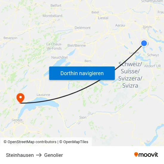 Steinhausen to Genolier map