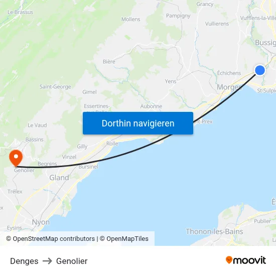 Denges to Genolier map