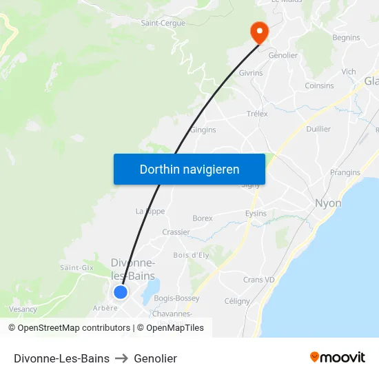 Divonne-Les-Bains to Genolier map