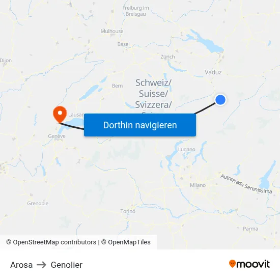Arosa to Genolier map