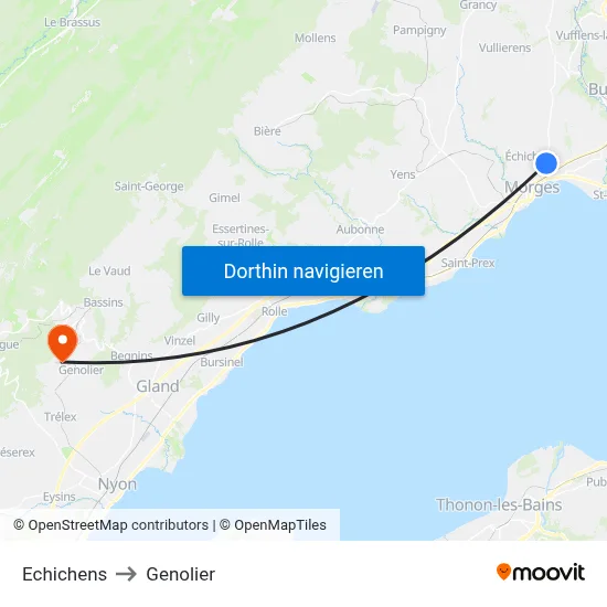 Echichens to Genolier map