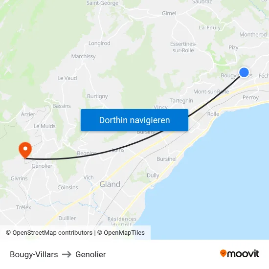 Bougy-Villars to Genolier map