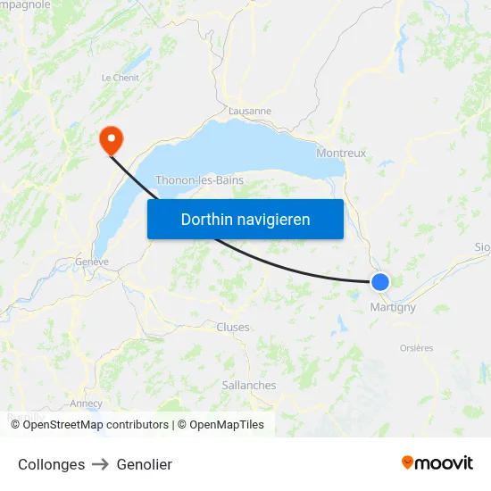 Collonges to Genolier map