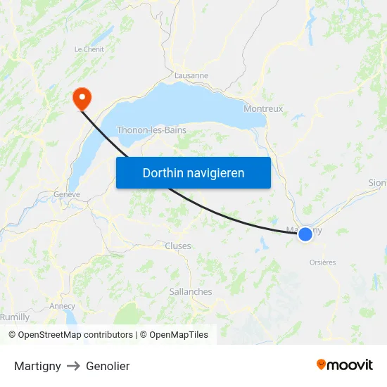 Martigny to Genolier map