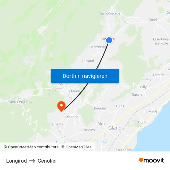 Longirod to Genolier map