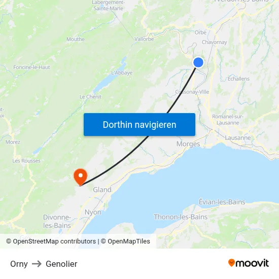 Orny to Genolier map