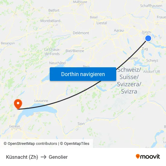 Küsnacht (Zh) to Genolier map