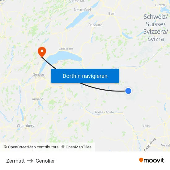 Zermatt to Genolier map