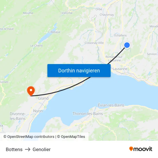 Bottens to Genolier map
