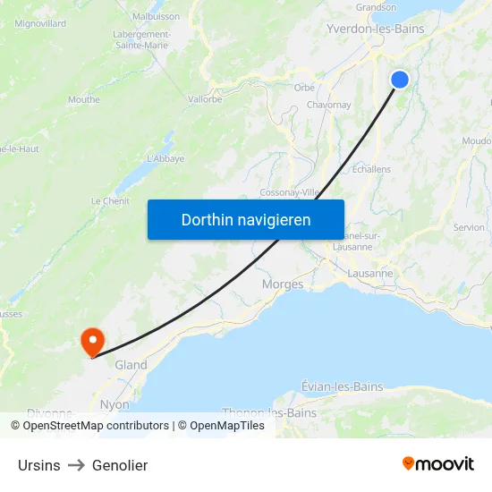 Ursins to Genolier map