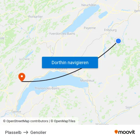 Plasselb to Genolier map