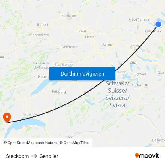 Steckborn to Genolier map