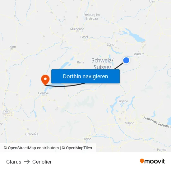 Glarus to Genolier map