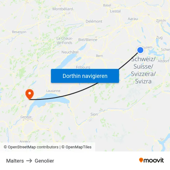 Malters to Genolier map
