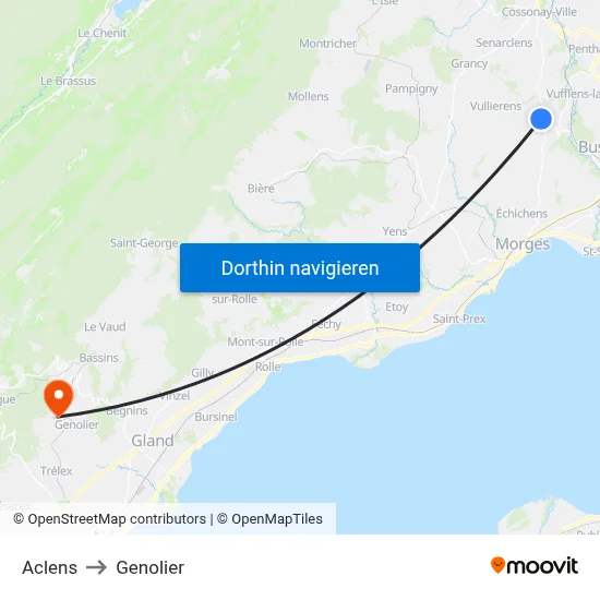 Aclens to Genolier map