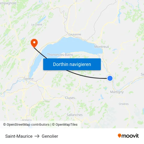 Saint-Maurice to Genolier map
