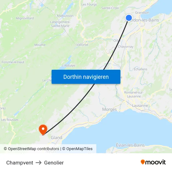 Champvent to Genolier map