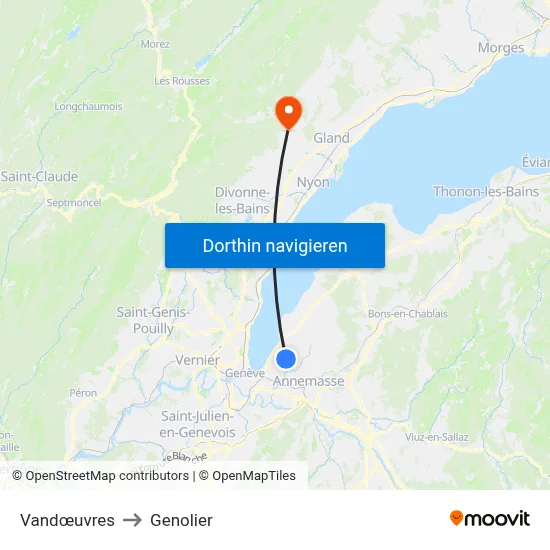Vandœuvres to Genolier map