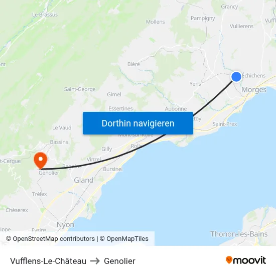 Vufflens-Le-Château to Genolier map