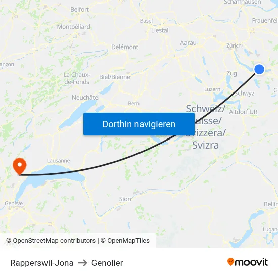 Rapperswil-Jona to Genolier map