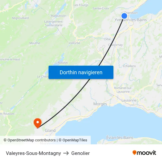 Valeyres-Sous-Montagny to Genolier map