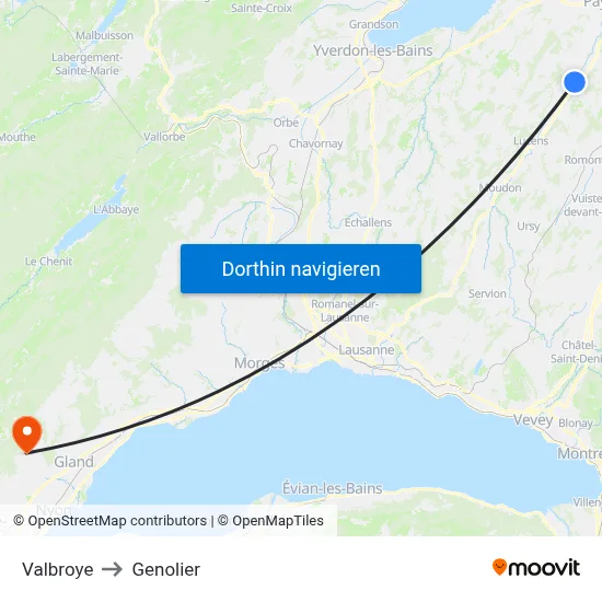 Valbroye to Genolier map