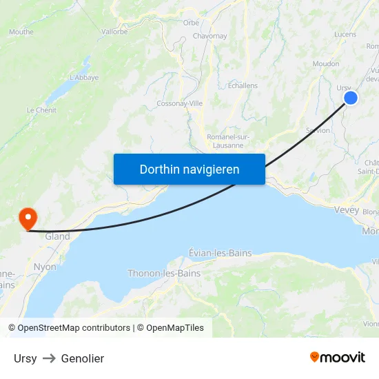 Ursy to Genolier map