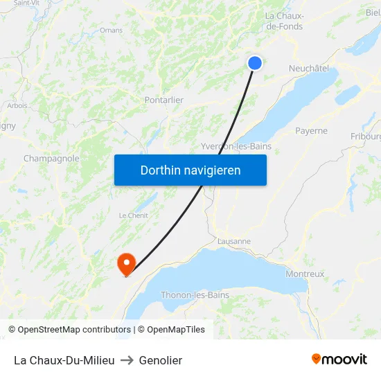 La Chaux-Du-Milieu to Genolier map