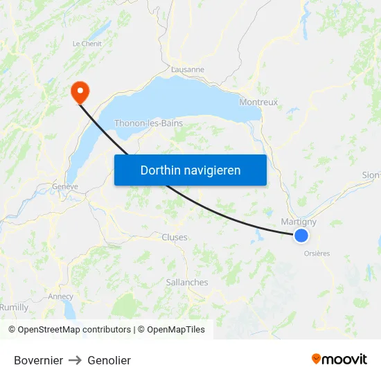 Bovernier to Genolier map