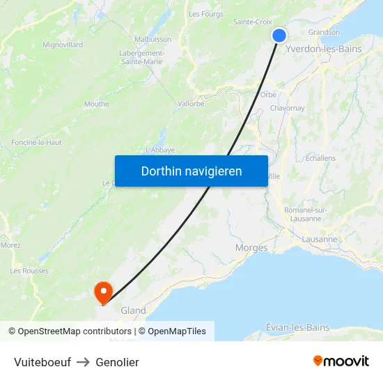 Vuiteboeuf to Genolier map