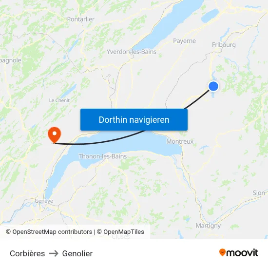 Corbières to Genolier map