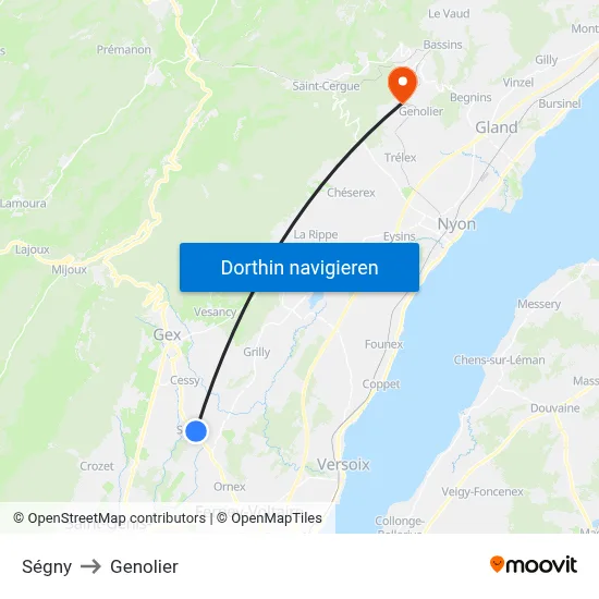 Ségny to Genolier map