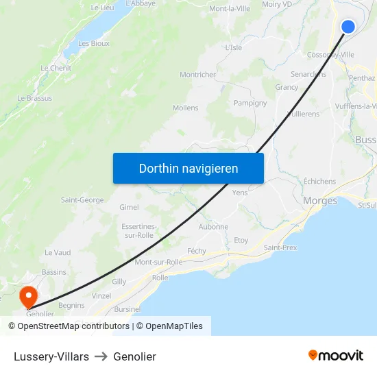 Lussery-Villars to Genolier map