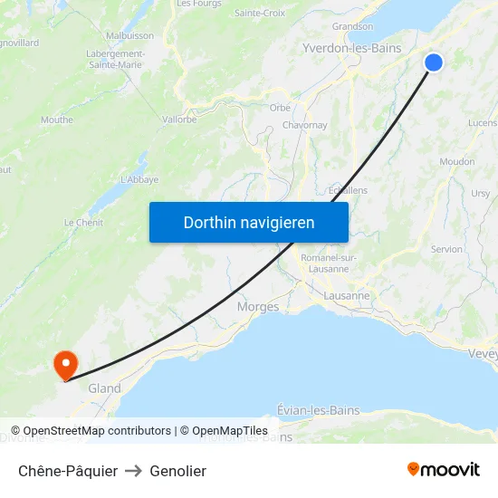 Chêne-Pâquier to Genolier map