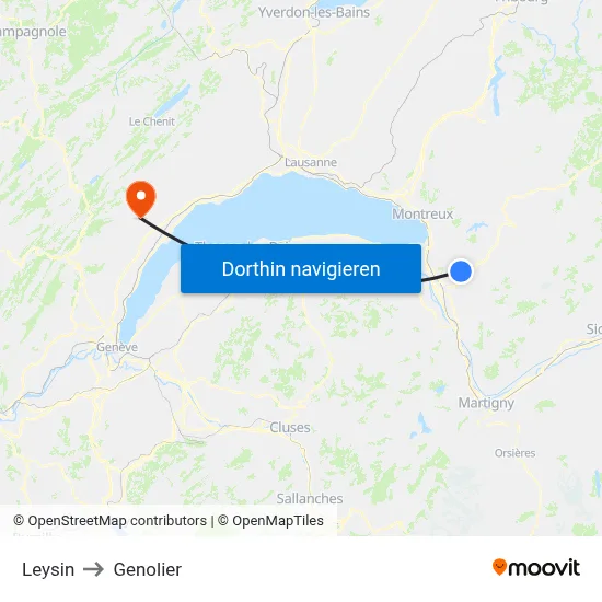 Leysin to Genolier map