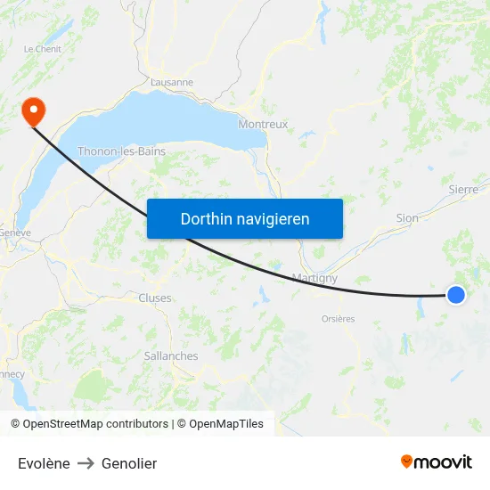 Evolène to Genolier map