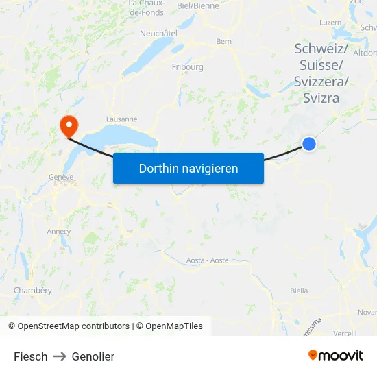 Fiesch to Genolier map