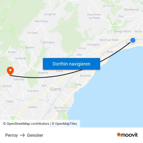 Perroy to Genolier map