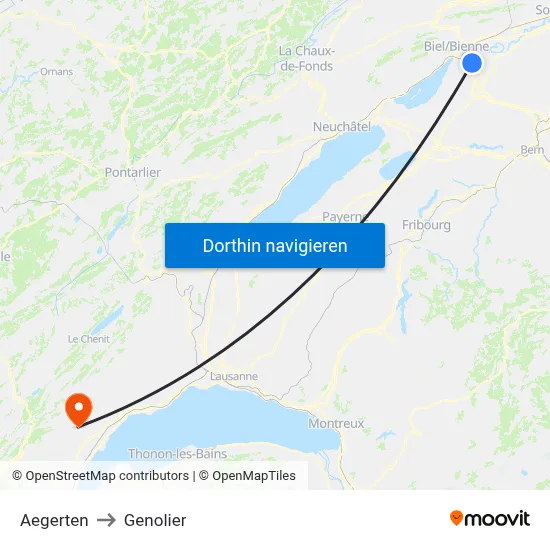 Aegerten to Genolier map
