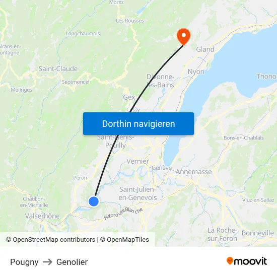 Pougny to Genolier map