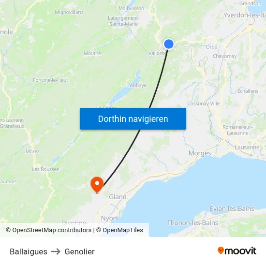Ballaigues to Genolier map