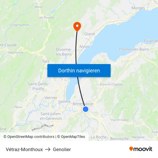 Vétraz-Monthoux to Genolier map