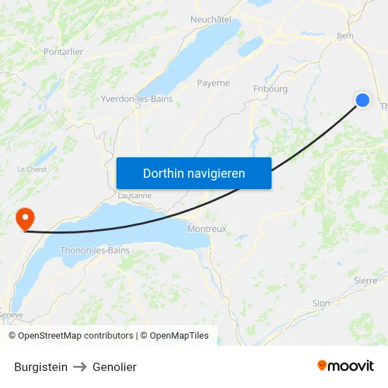 Burgistein to Genolier map
